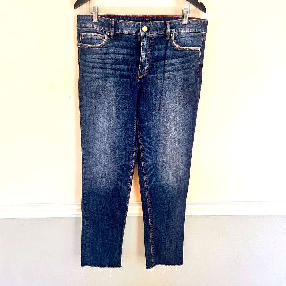 White House Black Market Slim Crop 12L blue jeans